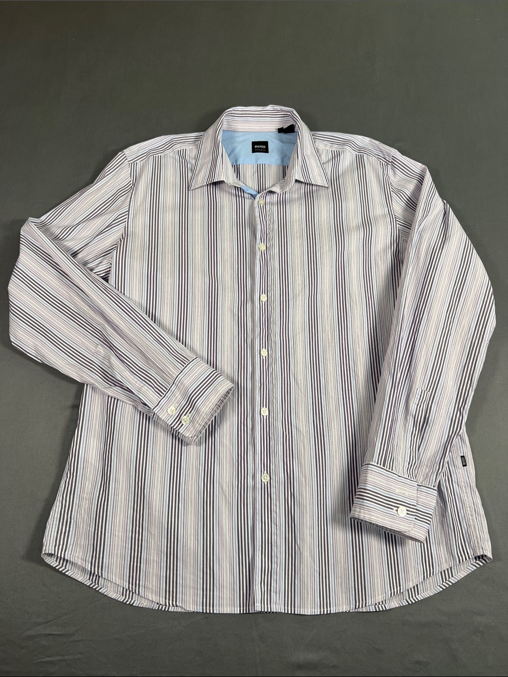Hugo Boss Men's Multi-Stripe Dress Shirt in White and Blue